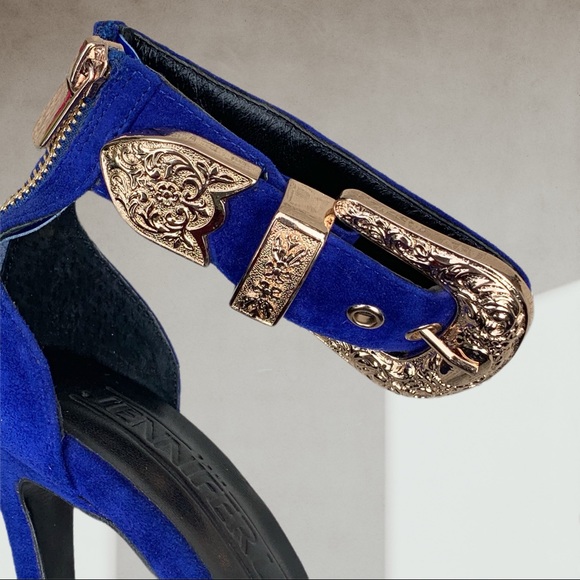 🍋 Jennifer Le blue suede & gold buckle heels 36 - Picture 11 of 13